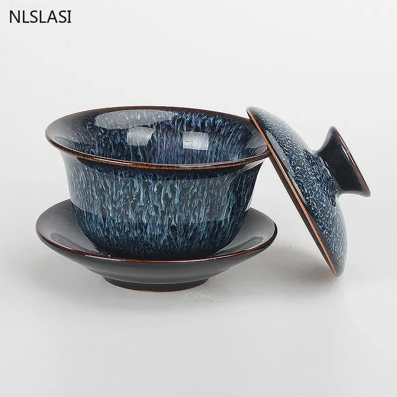 Tea set 140ml Vintage Ceramics Gaiwan Handmade with Lid Tea cup Home tea infuser Tradition ceremony accessories Portable set