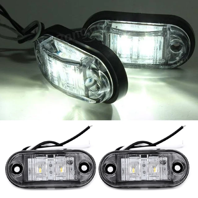 2PCS Set White 12V 24V Car Side Marker Tail Light, Waterproof LED Lamp for Cars, Trucks, Trailers, DOT & SAE Approved