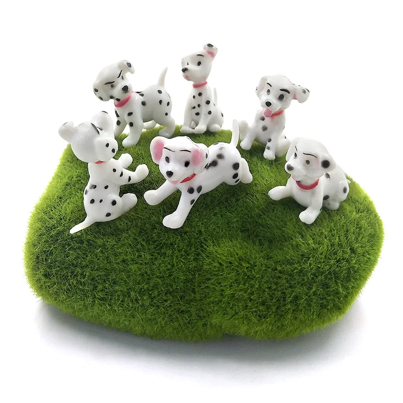 6pcs Mini Spotted Dog Figurine Miniature Fairy Garden Animal Statue Craft Home Birthday Cake Decoration Accessories Modern 1