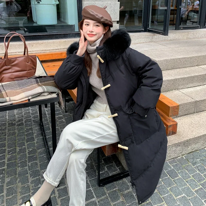 Fox Fur Collar Down Jackets Chubby Women Winter Overcoats Loose 5XL Coats White Duck Korean Style Thickened Plus Size Big Boned