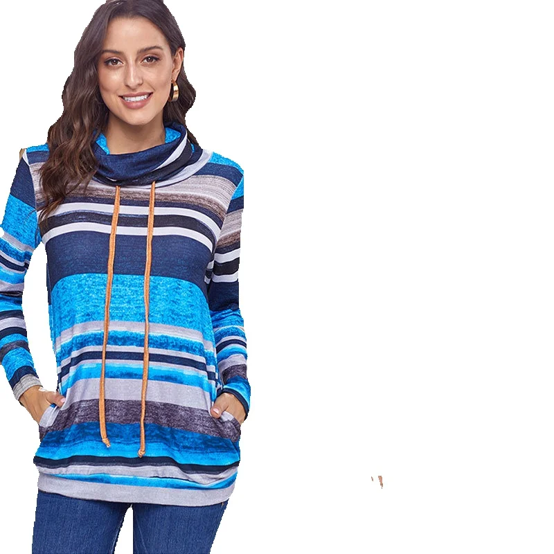 

Women's 2023 Autumn/Winter New Multi Color Panel Pullover Sweater Long Sleeve Warm Sports Casual Top 251139