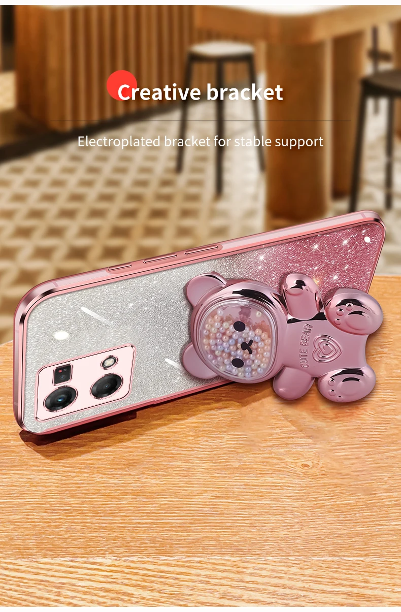 Coque de téléphone à paillettes Quicksand Bear pour Oppo 8T 4G 5G Reno 8 9 7 Pro Plus, support Reno9 Reno7 Reno8_voghion.com