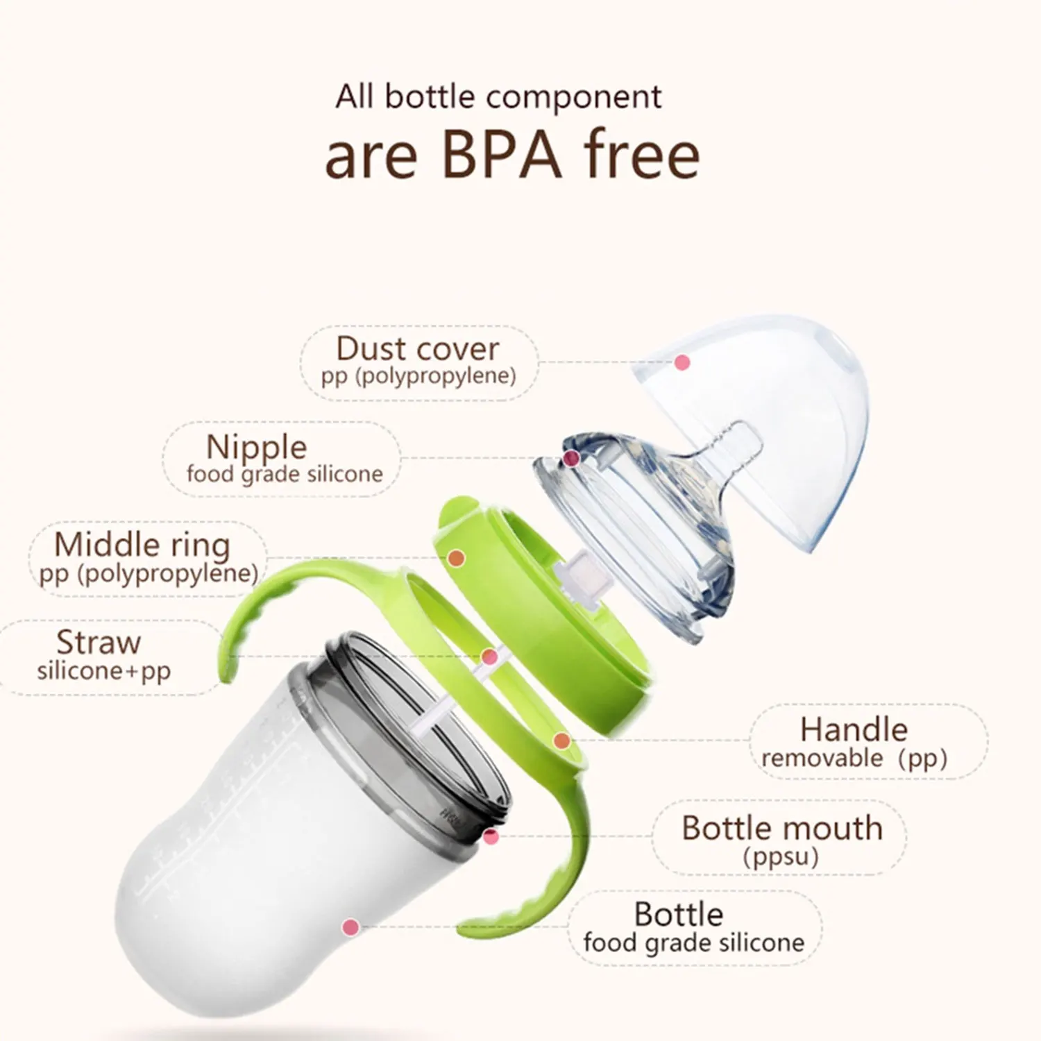 New 0-36 months baby nano-silicone bottle 240ml 150ml with handle Breastmilk-like design Soft milk pulling 5