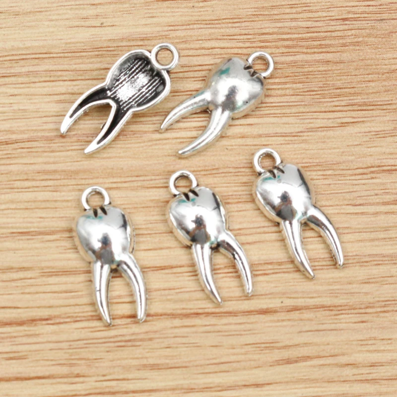 

30 шт 19x8 мм Античное посеребренное золото зуб ручной работы Подвески Подвеска: сделай сам для браслета ожерелье