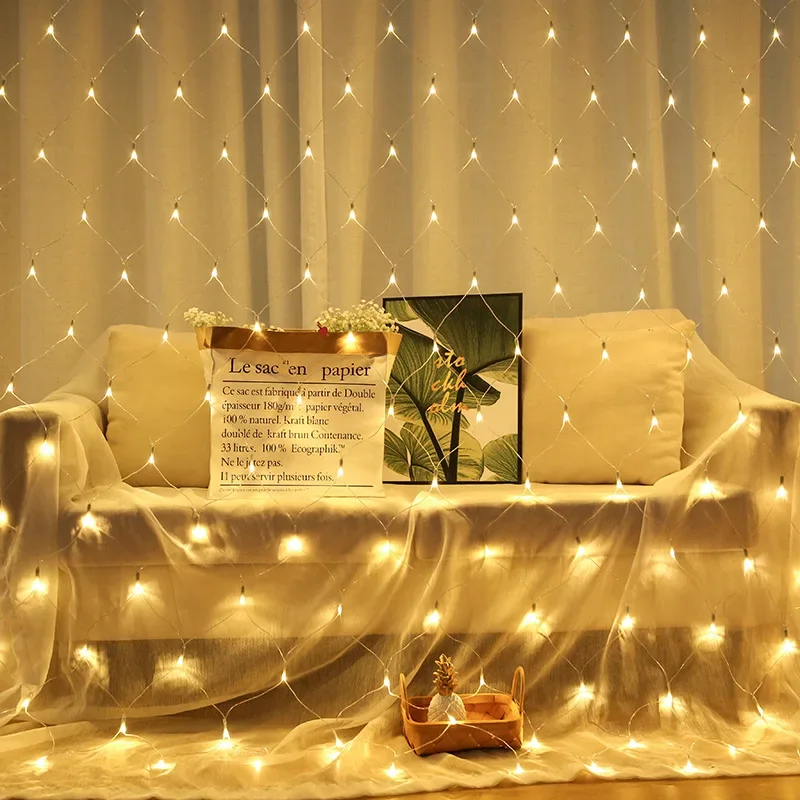 

Led Mesh Fairy Lights Outdoor Fishing Net Curtain Garden Decoration Outdoor Street Garland New Year Christmas Lights