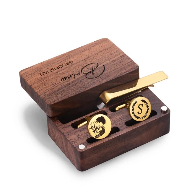 Custom Engraved Round Cufflinks & Tie Clip Set Stainless Steel Anniversary Wedding Birthday Groomsmen Gift for Father Husband 2