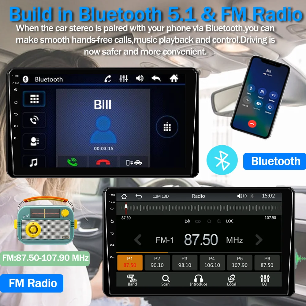 Apple Carplay 및 안드로이드 Auto가 포함된 9인치 자동차 스테레오 단일 Din 라디오, 백업 카메라가 포함된 터치스크린 블루투스 자동차 오디오