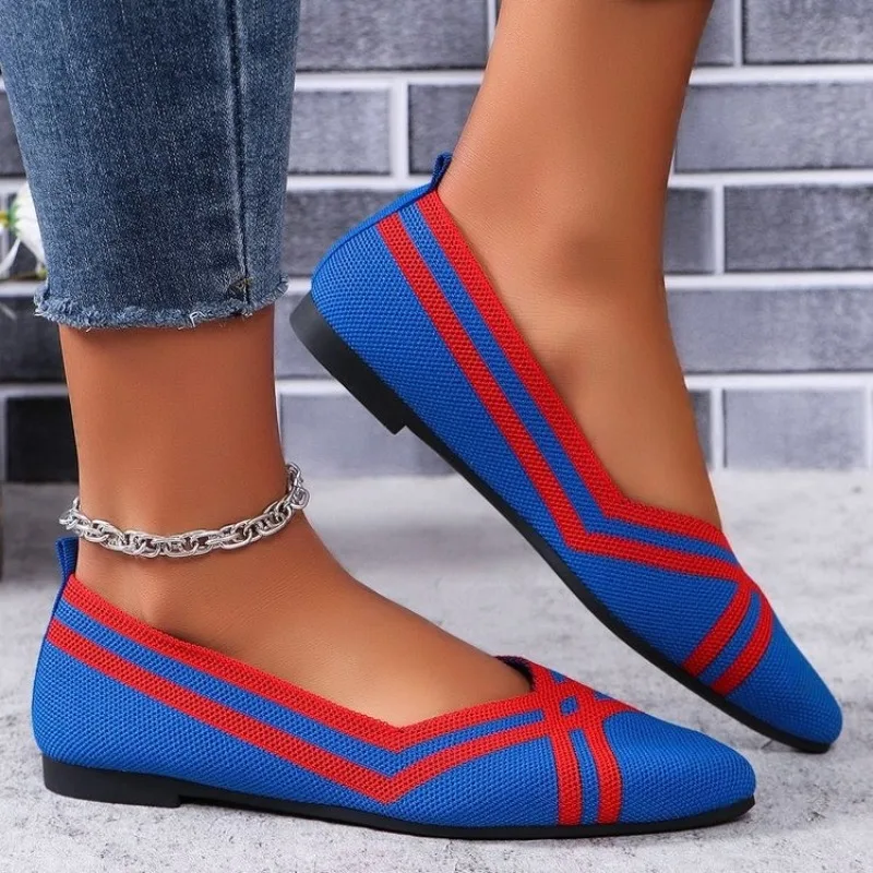 Autumn Women Casual Shoes for Woman Slip-on Pump Knit Single Flat Shoes Breathable Pointed Head Ladies Cloth Loafers Size 43 4
