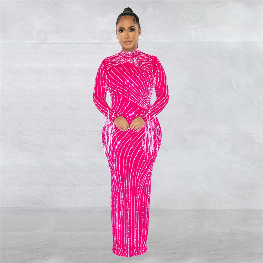 HBLL Women Rhinestone Dress with Bodysuit 2 Piece Set Sexy