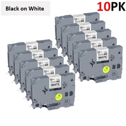 10-Pack 12mm Black on White Label Tape (10 pieces)
