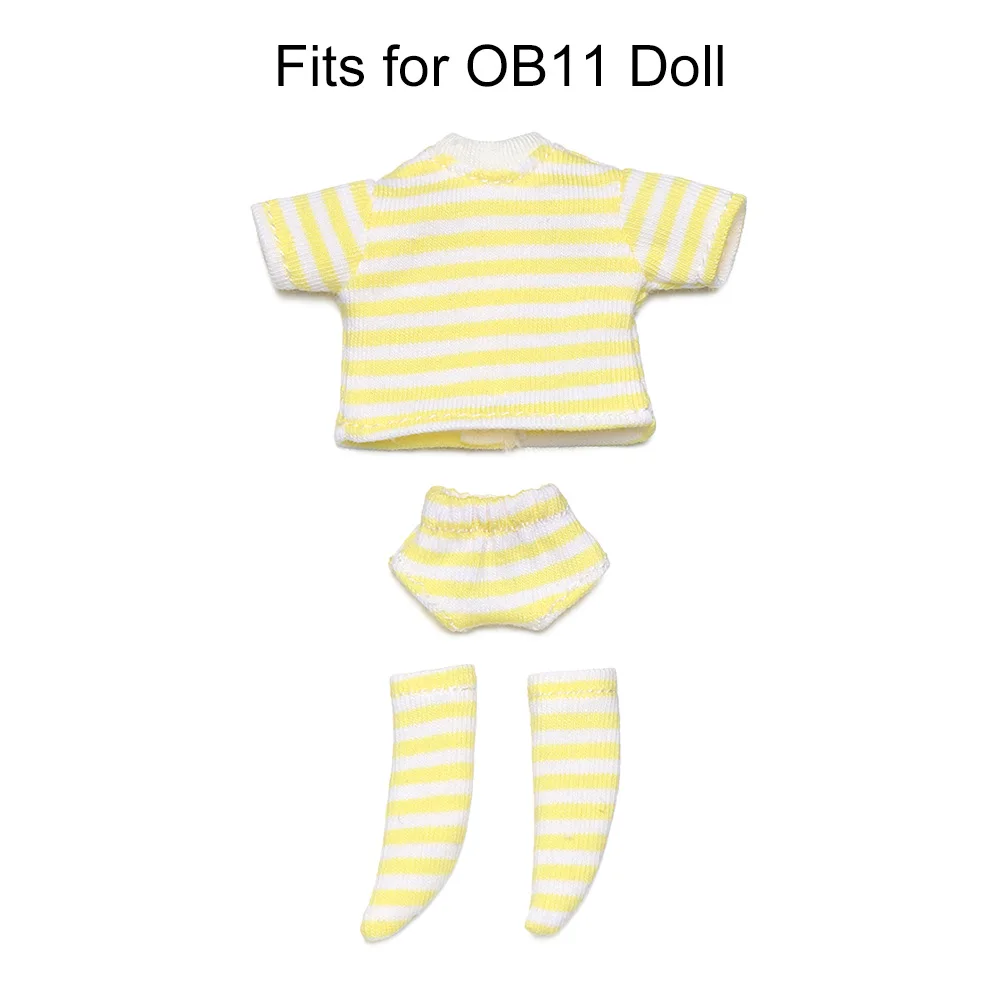 Ob11 Doll Clothes Striped Tops T-shirt Shorts Socks Suit Knitted Sweatshirt For Mini 1/12 Doll Cute Surprise Face Boy Girl Gift 6