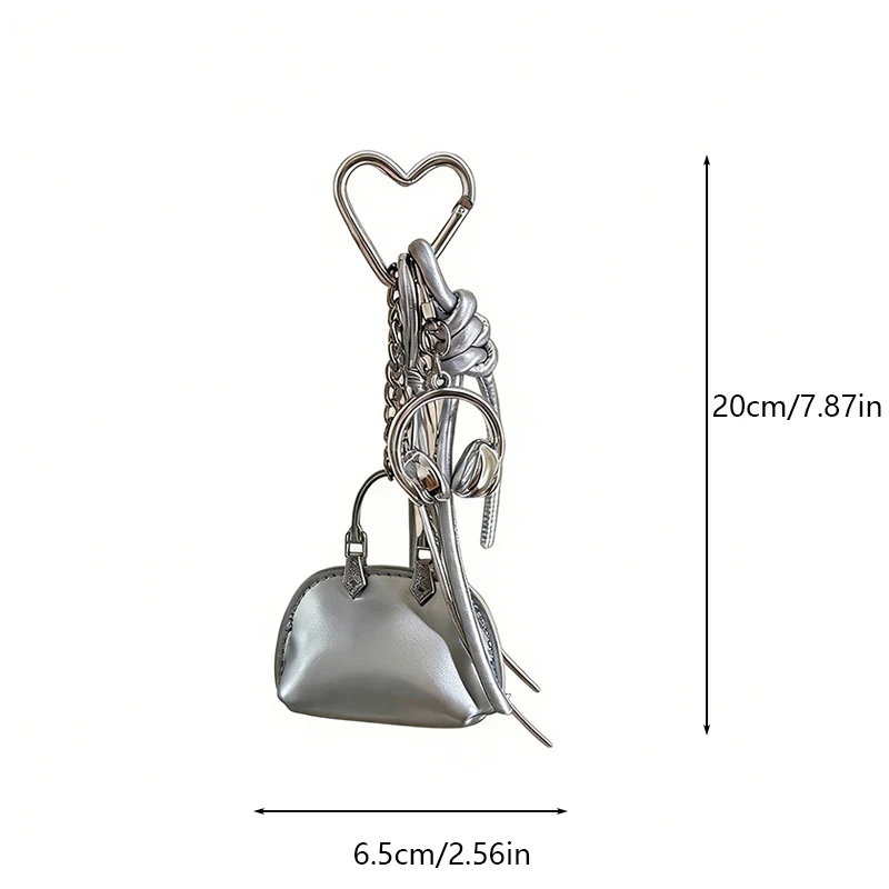 Mini Exquisite Tasche Anhänger Kette Shell Tasche Schlüsselbund PU Leder Silber Tasche Dekor Kreative DIY Frauen Taschen Zubehör – Detail 9