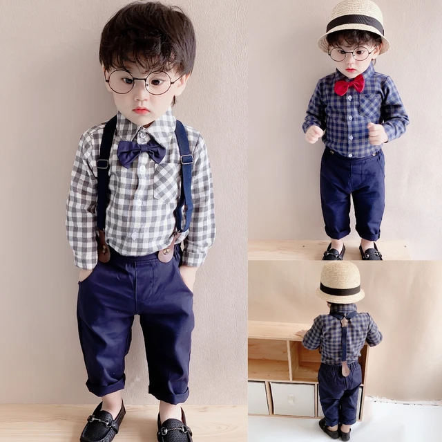 CARETOO Baby Boy Clothes Formal Suit Infant Shirt Hat Suspender Pants Tie  0-18M Cotton Fabric 3pcs - Walmart.com