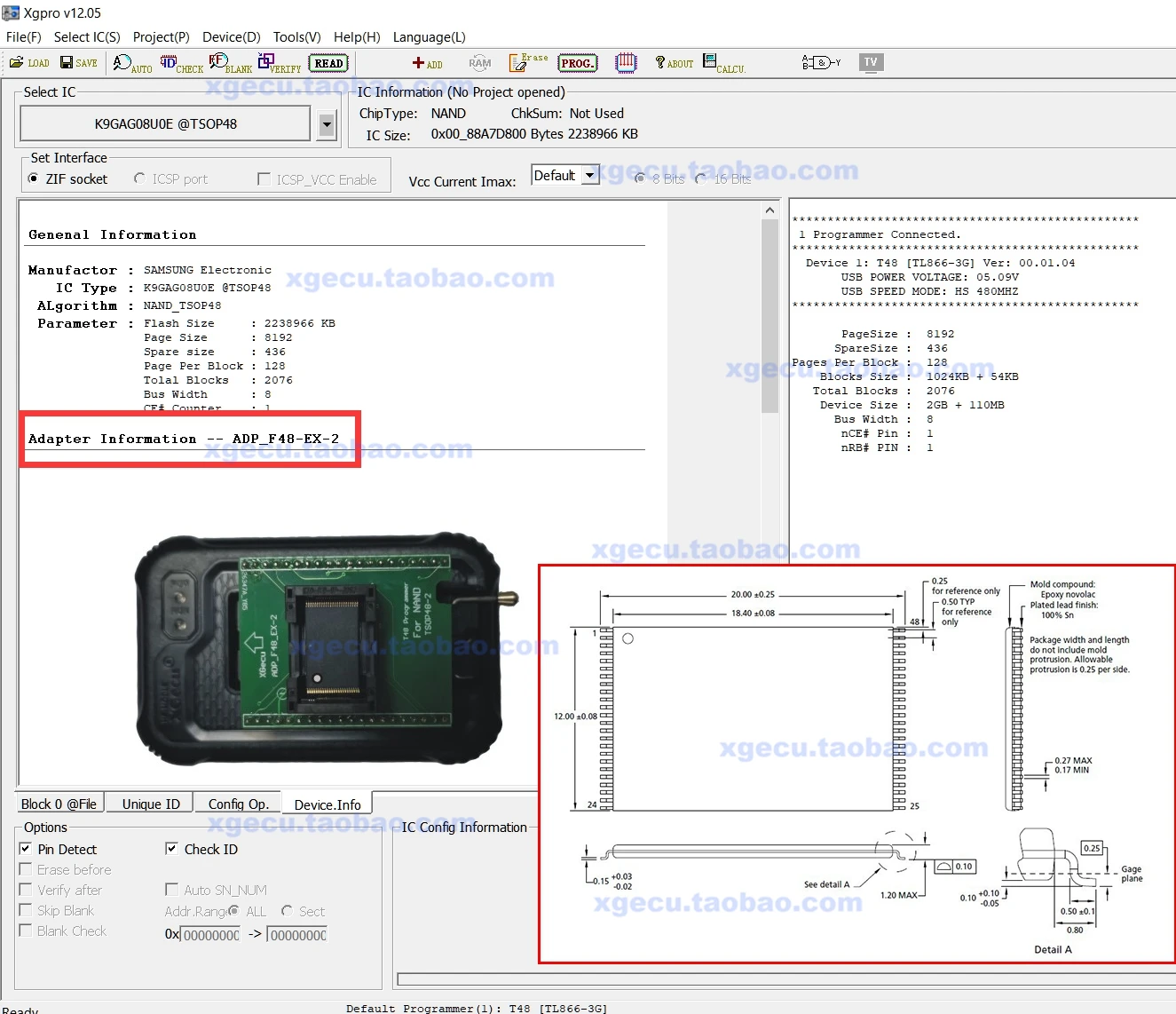 Programador Adaptador Queima Nand Flash Chips Adp_f48_ex2 Tsop48 T48 - Image 3