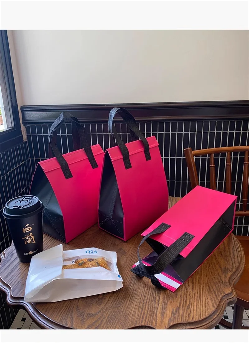10pcs Pink Non-Woven Insulated Tote Bags – Reusable Fabric Pouches for Food, Drinks, Lu... - SKU NITB1559 - UGI Packaging