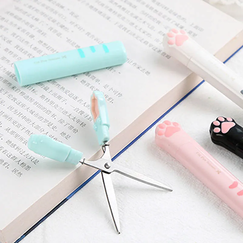 1Pcs Cute Multifunctional Hand Scissors Folding Design Mini Portable Kawaii Cat Paw Art Scissors School Stationery Novelty