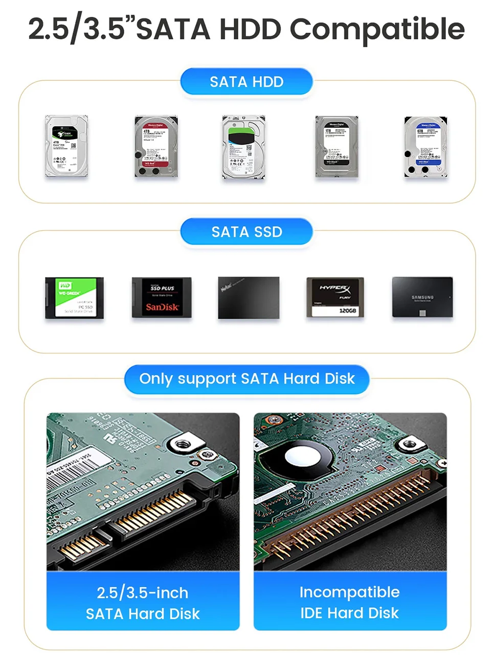 ORICO SATA HDD SSD 인클로저 하드 드라이브 도킹 스테이션, 2.5 인치, 3.5 인치, 2 베이 복제기, 오프라인 복제, USB3.2 C 타입 외장 HD 케이스