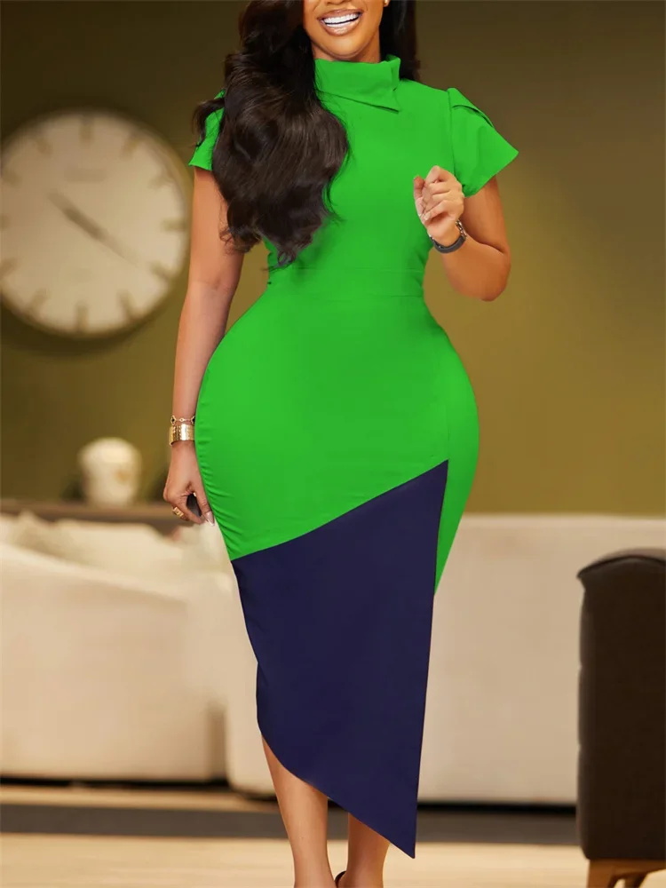 Wmstar Women Dress Sexy Summer Diagonal Neck Line Elegant Short Sleeve Office Lady Outfit Pencil Dresses Wholesale Dropshipping