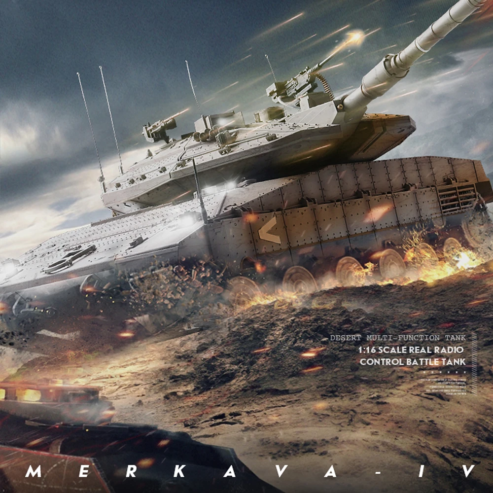 3958 ISR Merkava MK4 Remote Control Tank Main Battle Tank War Military  RC Vehicle Smoke Airsoft BB Shooting Desert Yellow 2