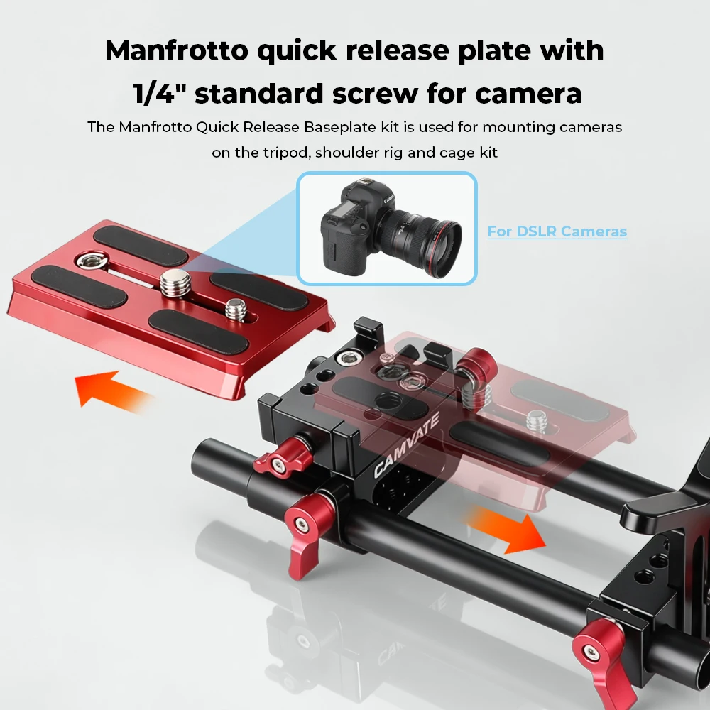HDRiG Manfrotto 스타일 퀵릴리즈 베이스 플레이트 키트, Manfrotto 577, 501, 504/701 삼각대 사진용, 15mm 듀얼 로드 시스템