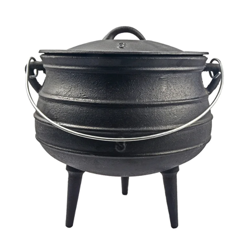 

3# Cast Iron Cauldron Kettle 8L Camping South Africa Potjie Pot Three Legs Cast Iron Belly Pot With Wooden Box for Cookware