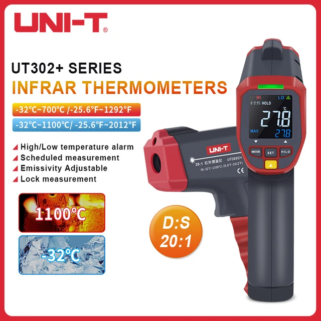 UNI-T UT302A+/UT302C+/UT302D+ Non-Contact Temperature Meter Digital Laser  Thermometer Gun LCD Backlight Pyrometer - AliExpress