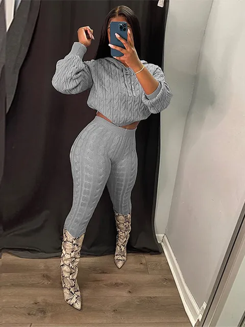 Women Knitted Ribbed Sweater Two Piece Sets Solid Hooded Sweater And Pants  Suit 2022 Autumn Winter Tracksuit Streetwear Outfits - Pant Sets -  AliExpress