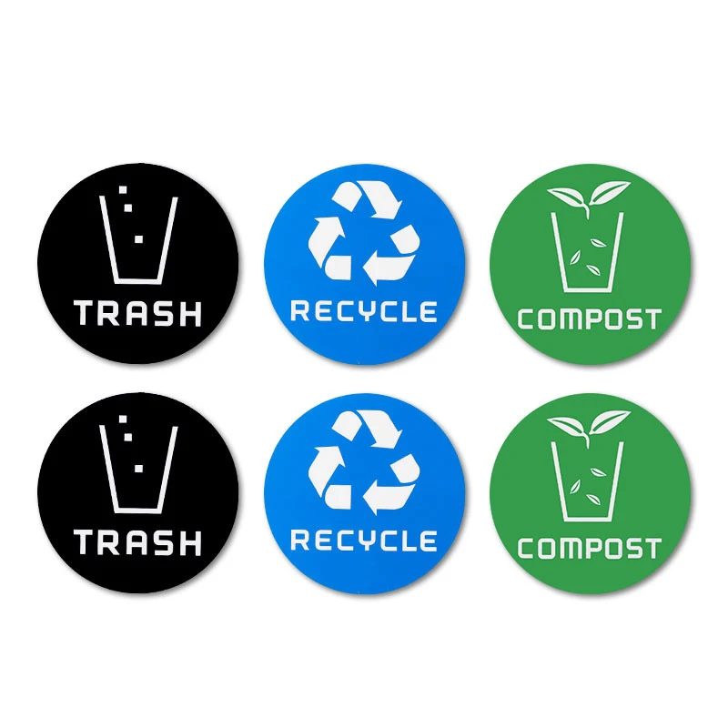 Description Picture 4 of item6pcs Diameter 10cm Recycle Trash Bin Sticker PVC Vinyl Stickers Decals For Label Bins Containers Garbage Cans Home Decor