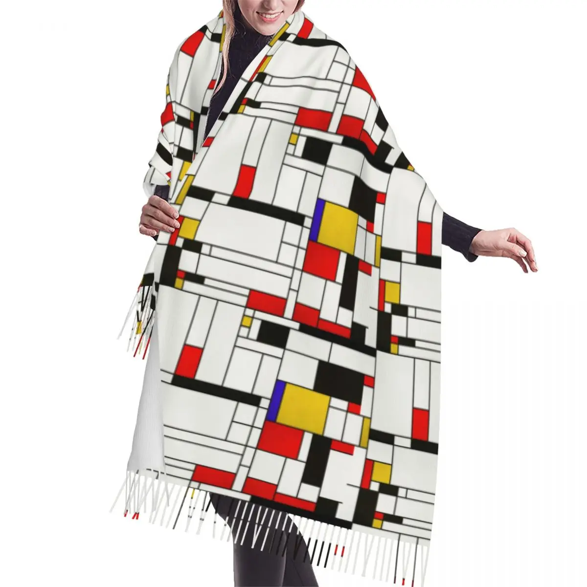 

Женская универсальная шаль Piet Mondrian, осенне-зимний шарф в абстрактном стиле