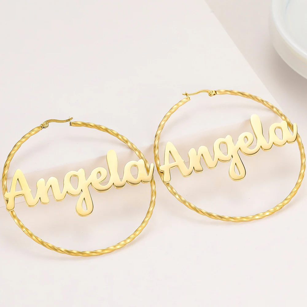 Custom Hoop Earring | Twisted Earrings | Nameplate Hoops | Birthday Gift for Her