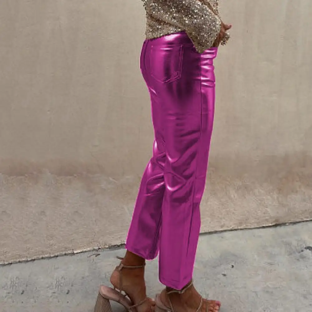 

Зимние брюки-карандаш, стильные женские облегающие брюки из искусственной кожи со средней талией и застежкой-молнией, дышащие мягкие брюки для клуба