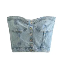 Haut court en denim sans bretelles pour femme, haut court sans manches, style bandeau, idéal pour une soirée en boîte de nuit, offre spéciale 2