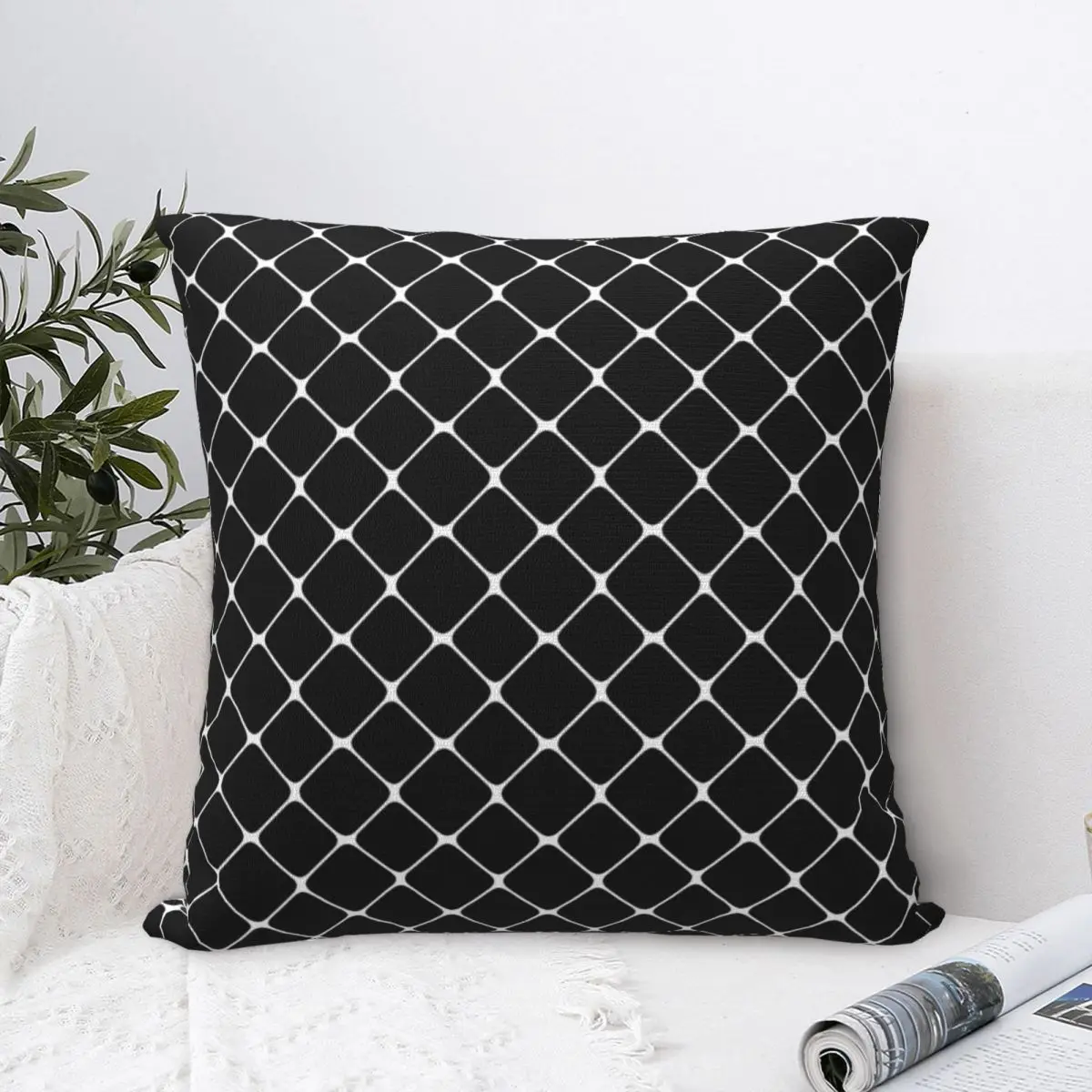 

Pillow Cover Rhombus Grid Printed Cushion Cover Black Kawaii Pillow Case For Sofa Bedroom Home Decor Pillowcases