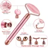 New Electric Vibrating Jade Roller Massager For Slimming Face Lifting Rose Quartz 3D Roller Stone Facial Skin Care Beauty Tool 3