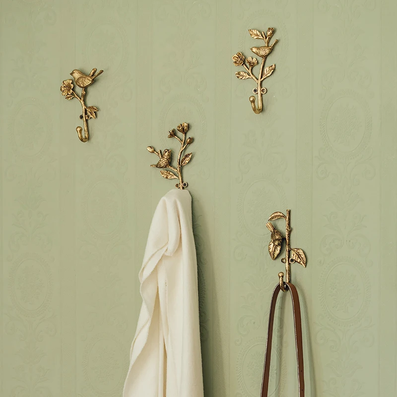 Metal Gold Single Hook With Bird Flower Leaf Alloy Wall Hanger Home Decoration