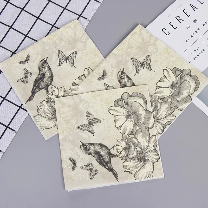 Colorful Flower Bird Butterfly Printing Foodgrade Paper Napkins Square Facial Tissue Hotel Restaurant Wedding Paper 20pcs/pac paper napkins