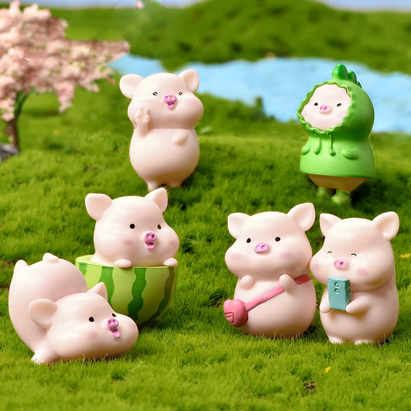 Miniature Ornament Kawaii Pig Resin Diy Home Decoration Figurines Dollhouse Moss Terrarium Landscape Accessories Fairy Garden Miniatures Room Decor