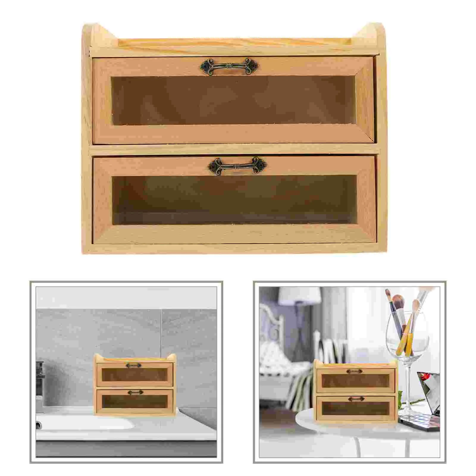 

Drawer Storage Box Desk Organizer Wooden Countertop Drawers Small Multi-layer Makeup