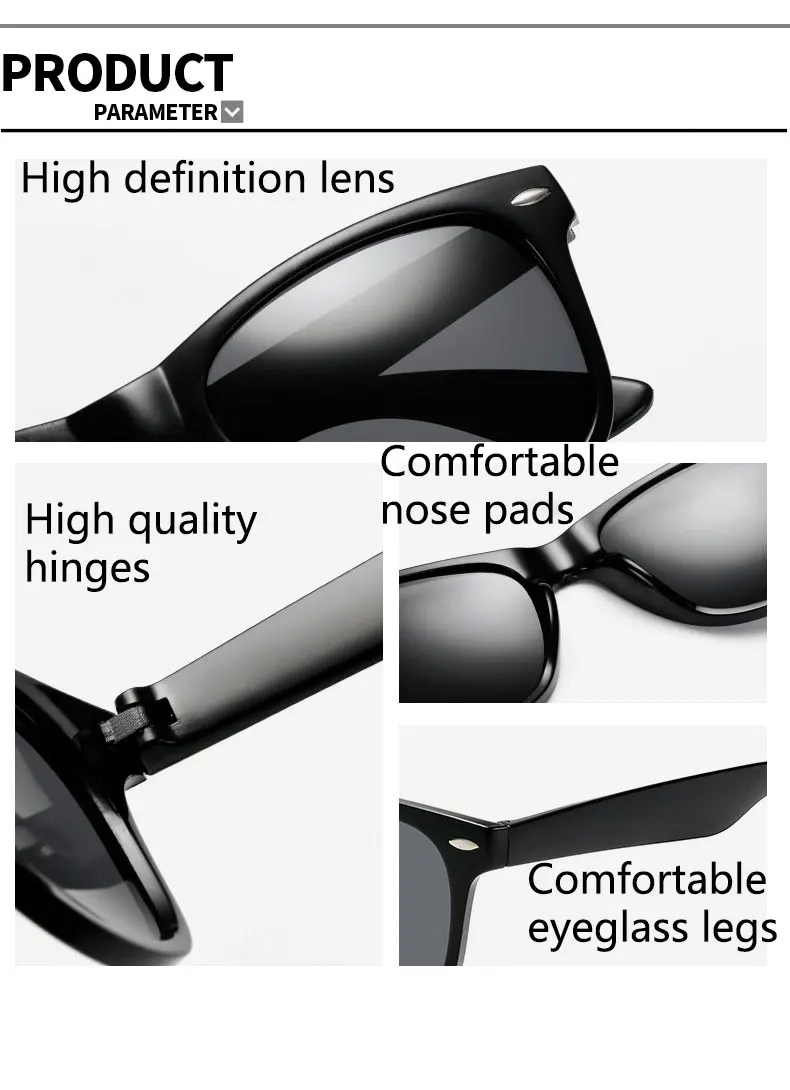 Boyseen klassische Retro quadratische polarisierte Sonnenbrille Männer Frauen schwarze Sonnenbrille männliche weibliche Mode Anti Blendung Fahr schirme – Detail 16
