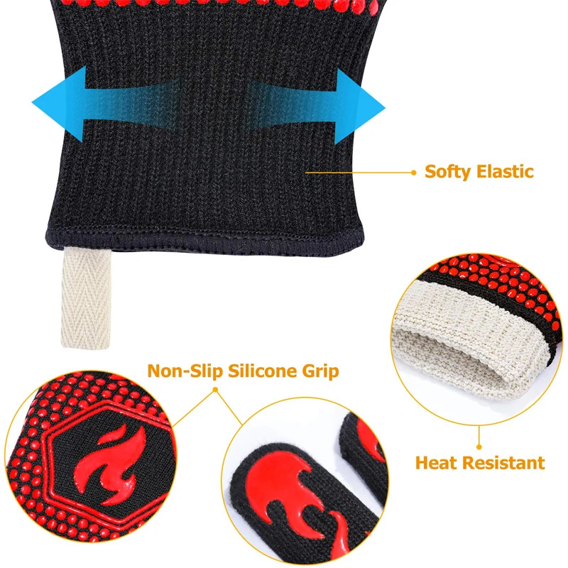 Silicone oven mitts kitchen gloves silicone oven gloves one piece barbecue anti scalding high temperature resistance oven gloves 800 degrees fireproof heat insulation microwave gloves