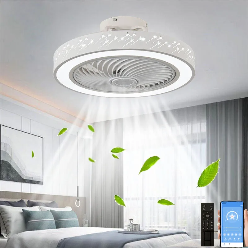 46CM Smart App Ceiling Fan with Light Remote Control LED Dimmable 6 Speeds Timer Flush Mount Enclose Design Ceiling Fans Lamp
