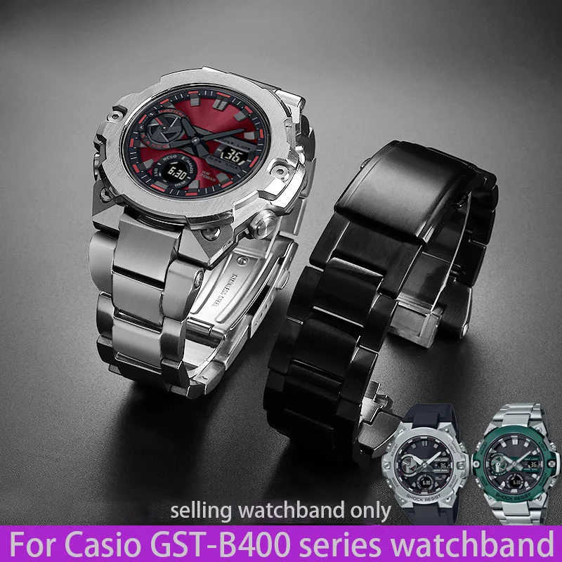 

Solid fine steel watchband for Casio Watch strap G-Shock steel heart GST-B400 series men's wristband bracelet Butterfly button