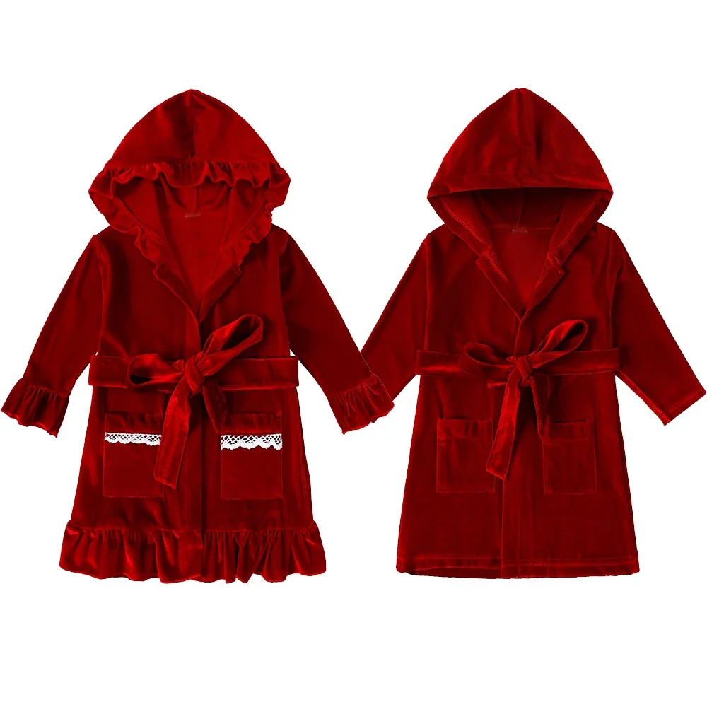 

Ruffkids Baby Girls Boys Bathrobe Pijamas Christmas Sibling Matching Hooded Robe Sleepwear Warm Red Velvet Pjs Kids Pajamas