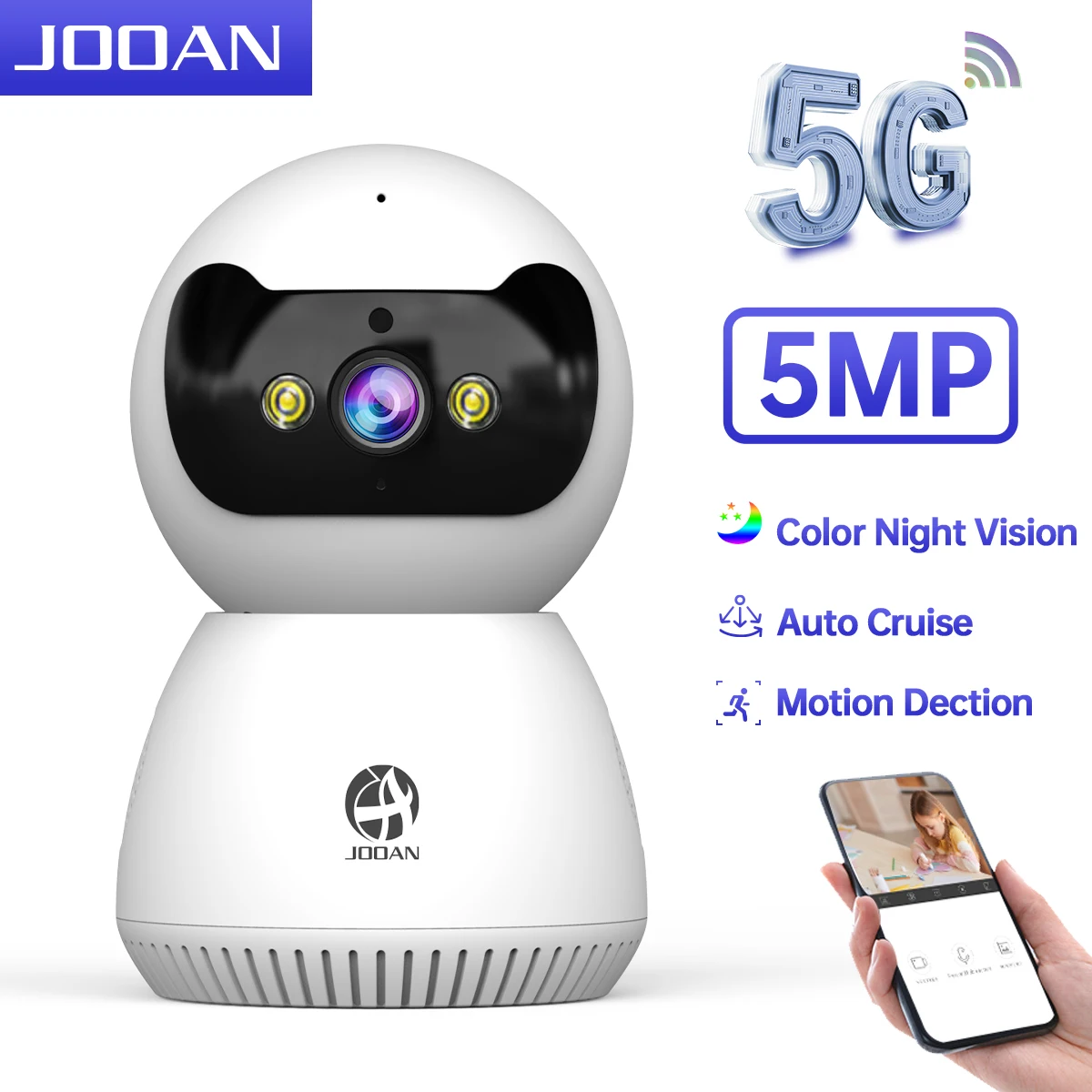 Cámara IP Jooan de 5MP y 3MP, 5G, WiFi, cámara de seguridad para el hogar, seguimiento de IA, cámara de videovigilancia, visión nocturna en Color, Monitor inteligente para bebés