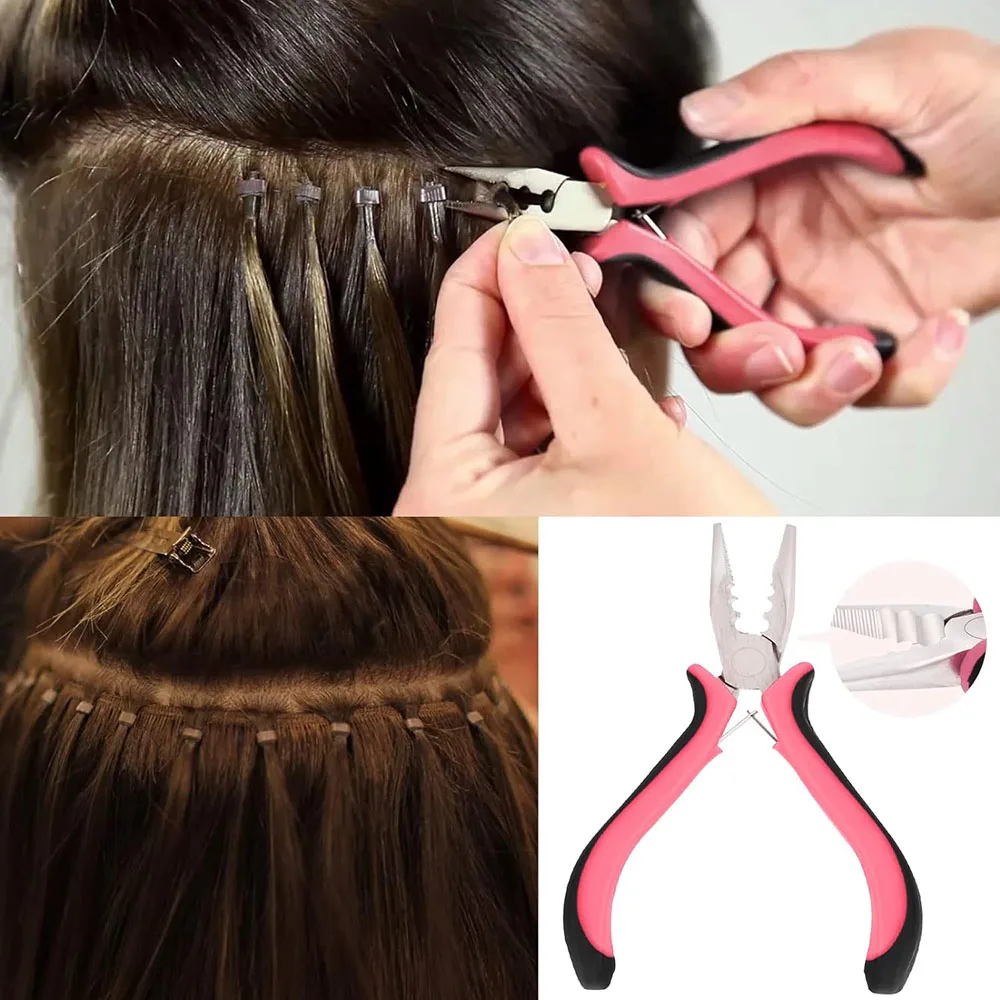 3 Holes Mini Hair Extensions Plier For Feather/Micro Nano Ring Hair Extensions Opener and Removal Tool Pink Straight Nose Pliers