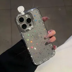 Luxury Diamond Star Glitter Bling Clear Phone Case with Shockproof Soft Bumper Cover - iPhone 15 Plus (Stars)