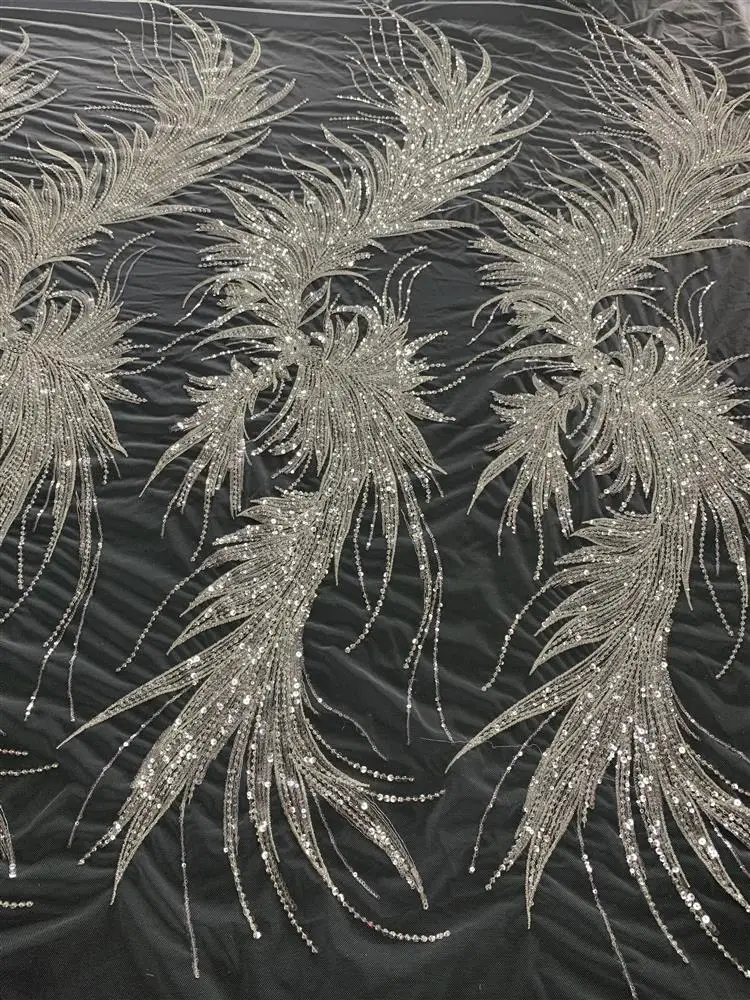 

Новое Изысканное свадебное платье, тюль высокого качества с серебряными бусинами + серебряная проволока + Кристальные блестки цветочный узор для вечеринки