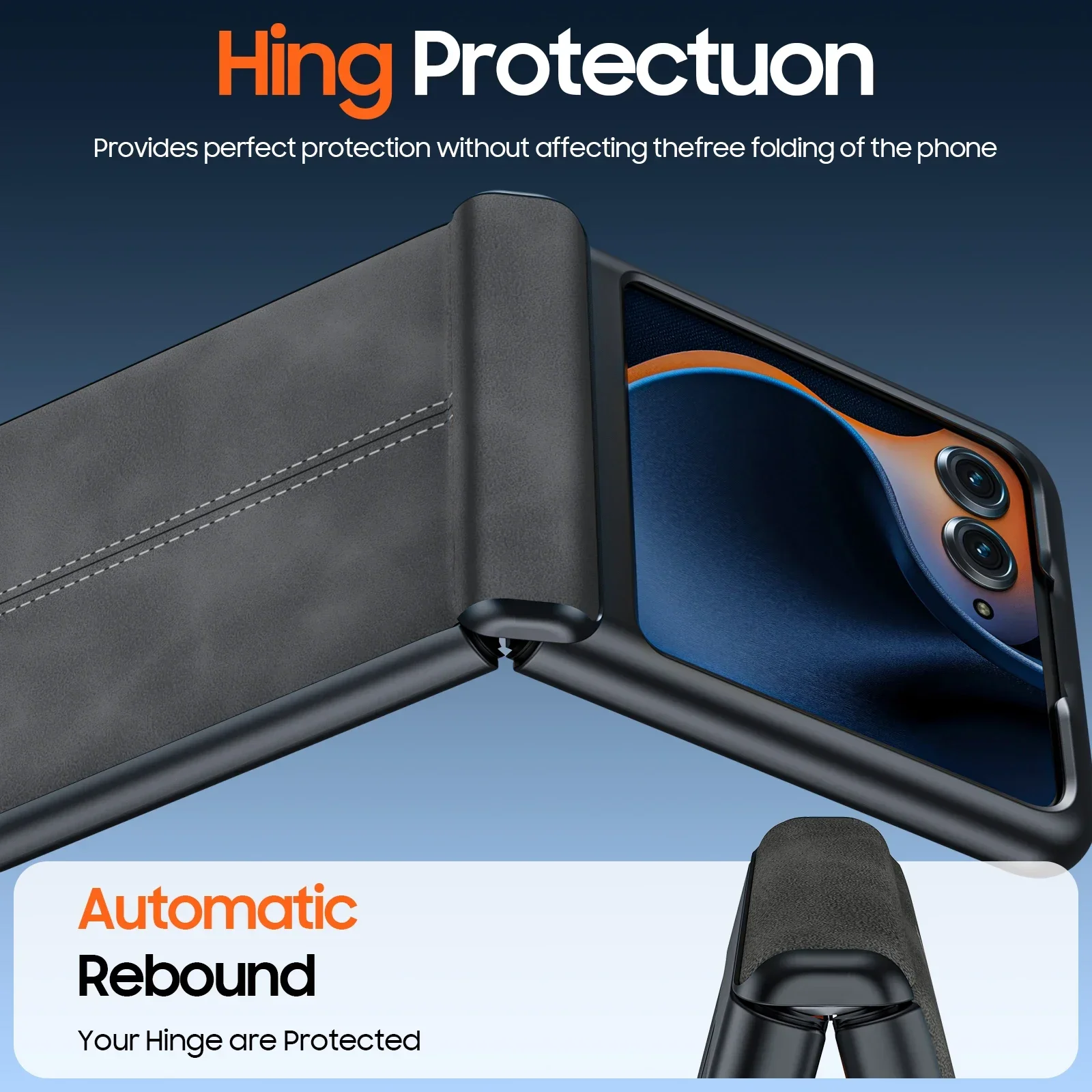 Ultra-Thin Black Matte PU Leather Shockproof Phone Case with Hinge Protection