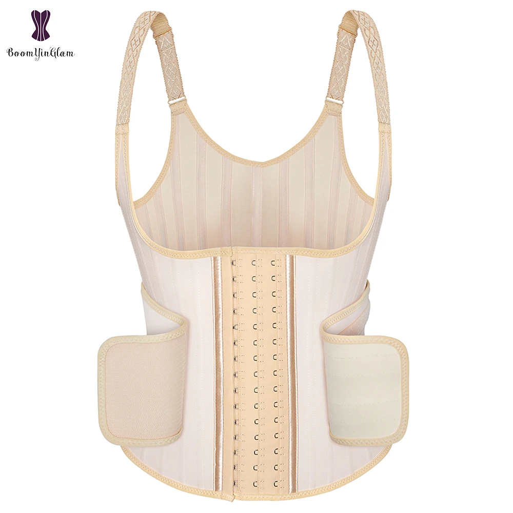 

25 Steel Bones Adjustable Shoulder Strap Vest Single Belt Matte Latex Waist Trainer Corset Women's Binders And Shapers