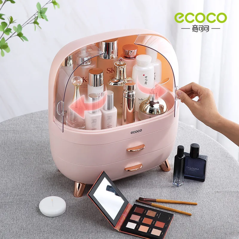 

ECOCO Large Capacity Makeup Orginazer Box for Dresser Bathroom Home Desktop 2 Layer Drawer Lipstick Cosmetics Storage Container